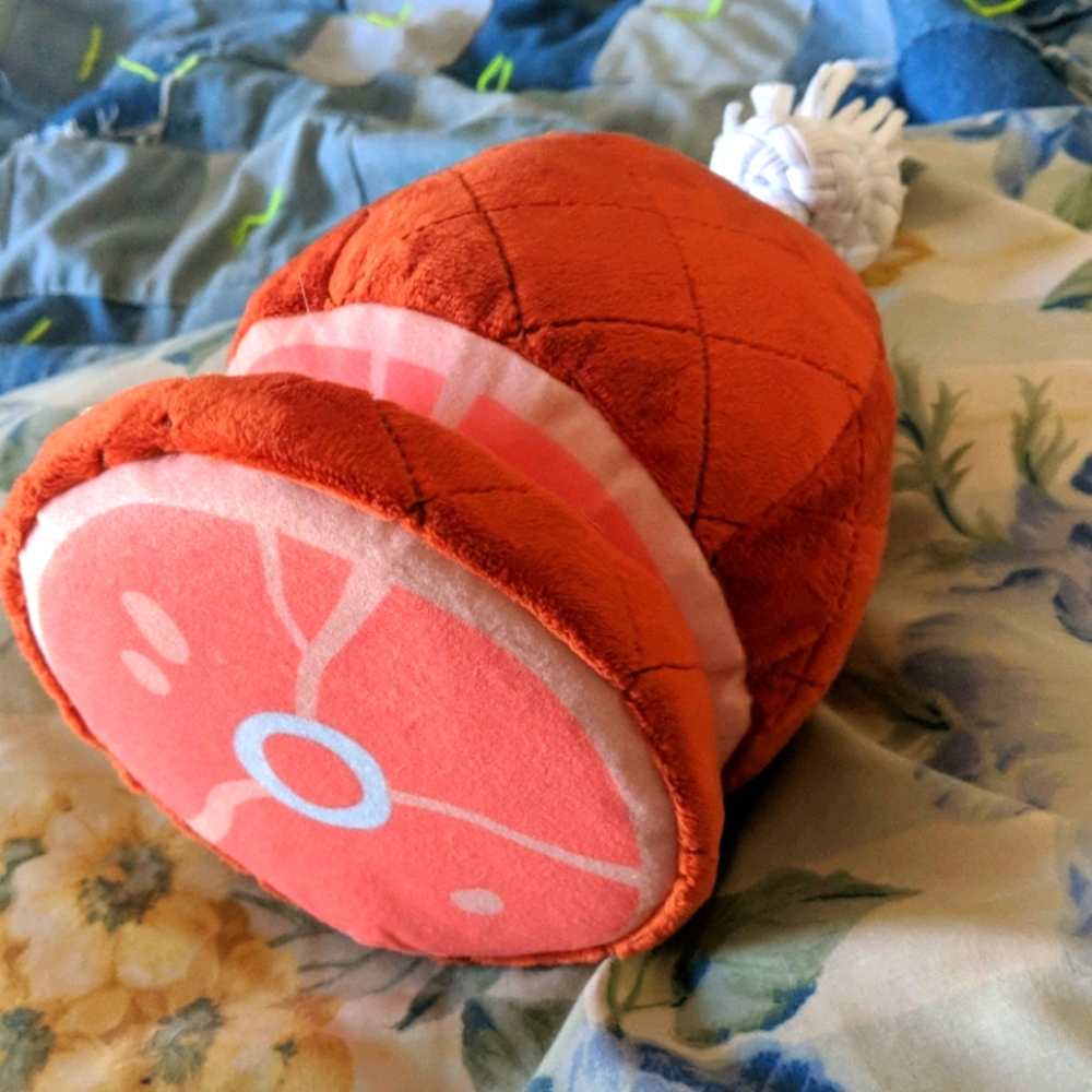 Ham dog toy with velcro slice